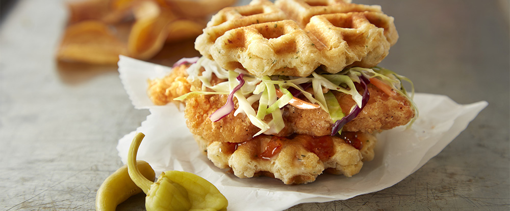 Chicken in a Biscuit Waffle Sandwich